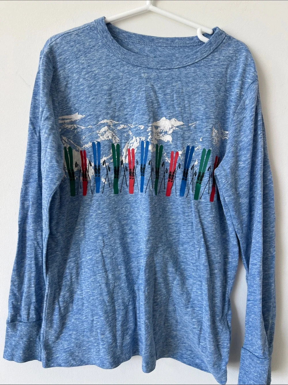 4/$12 Crewcuts Boys Blue Heather Ski Graphic Long Sleeve T-Shirt Size 6-7